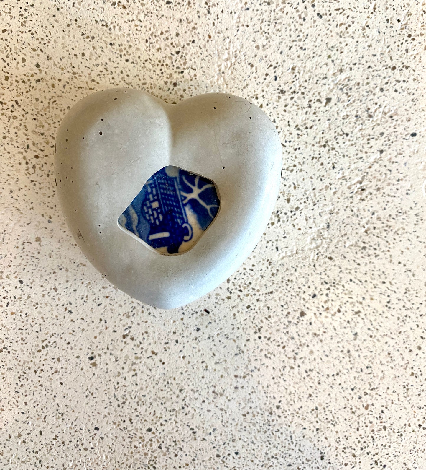 Antique Beach Pottery Concrete Heart