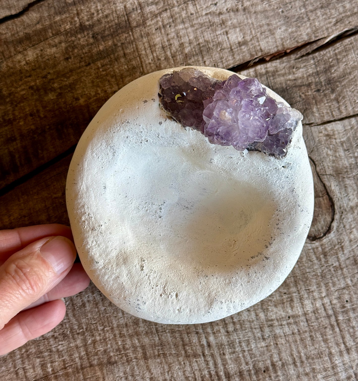 Hand Sculpted Vessel Jewelry Dish with Amethyst