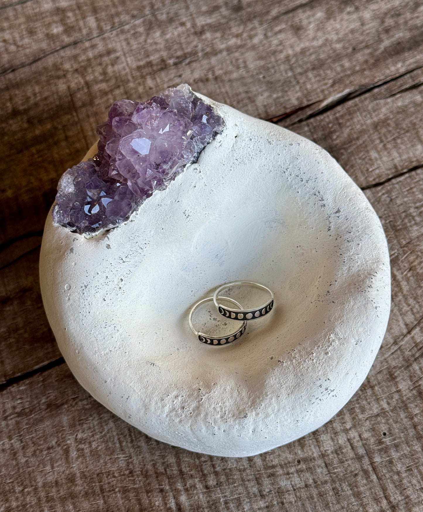 Hand Sculpted Vessel Jewelry Dish with Amethyst