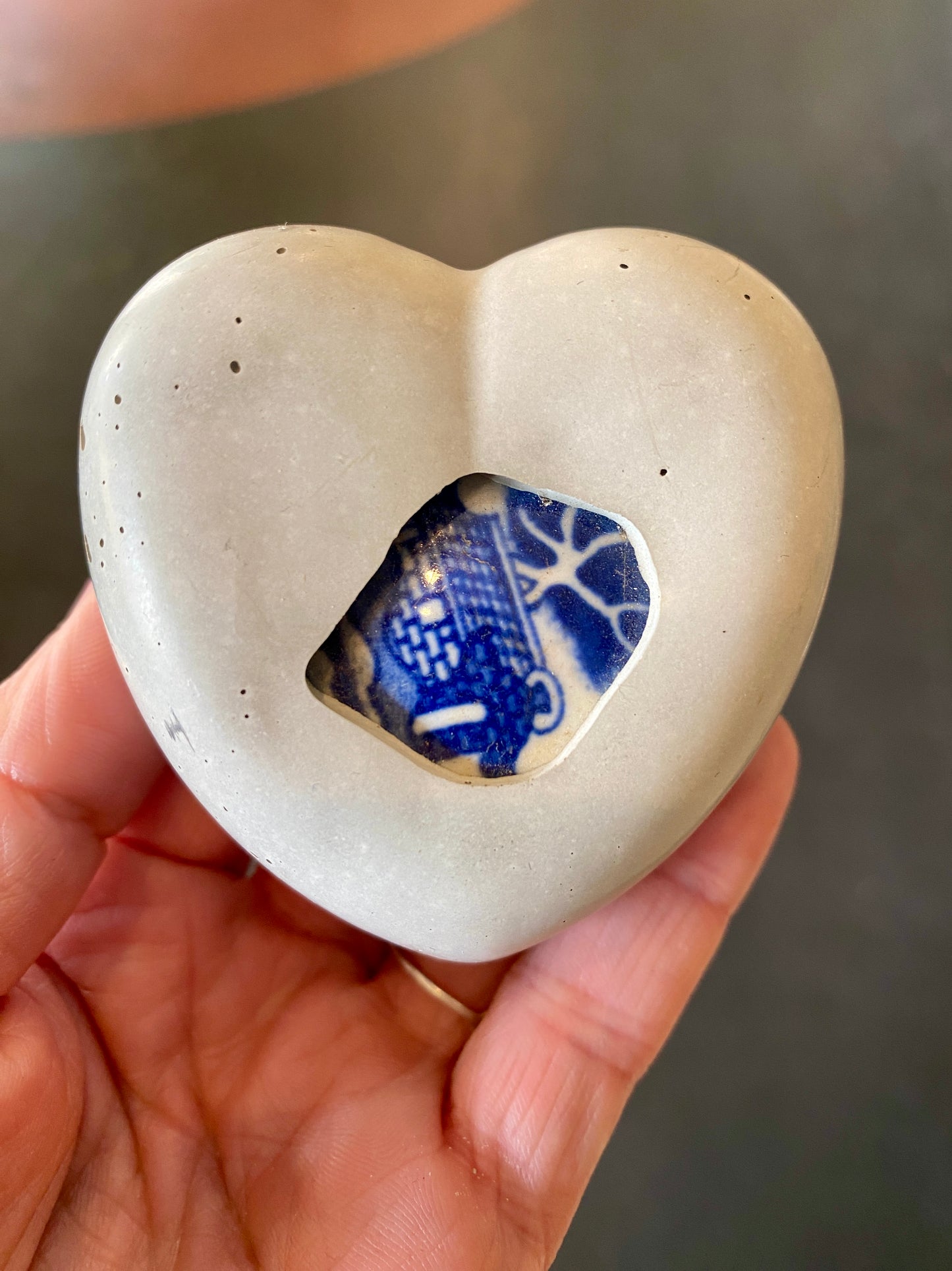 Antique Beach Pottery Concrete Heart